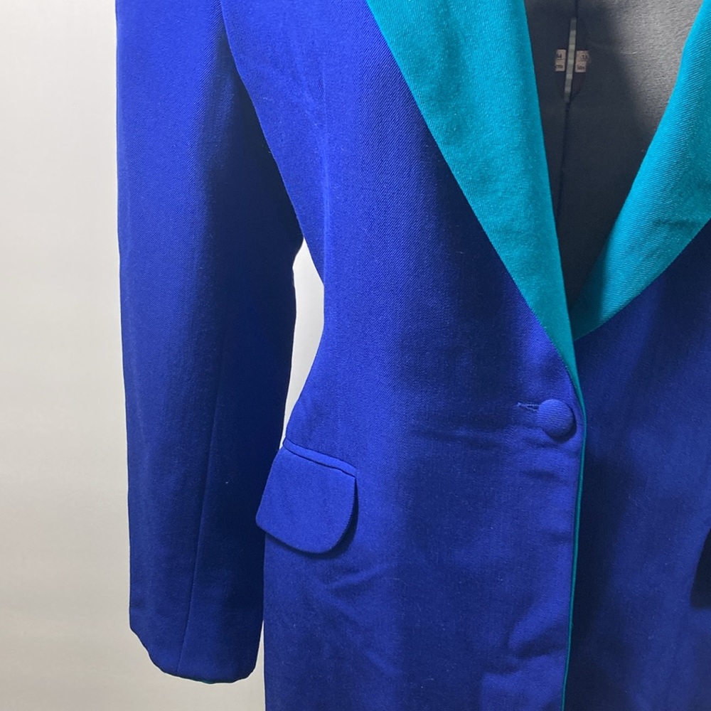 Hugo Buscati Milano Vintage Blazer Blue & Green Wool Gaberdine Made in U.S.A. - Picture 4 of 9